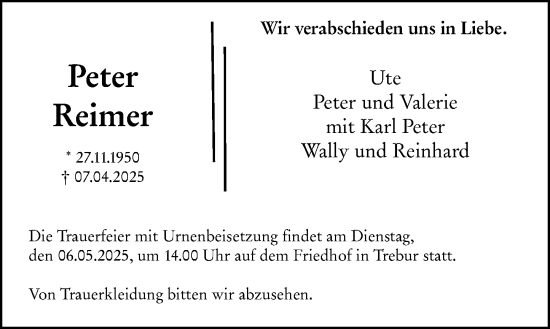 Traueranzeige von Reimer Reimer von Groß-Gerauer Echo