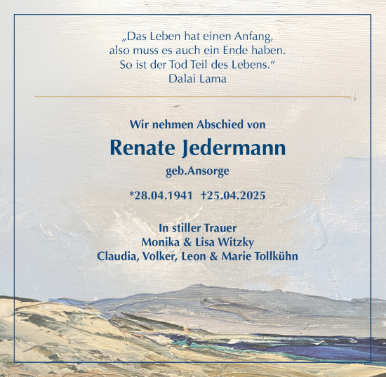 Traueranzeige von Renate Jedermann von Wiesbadener Kurier