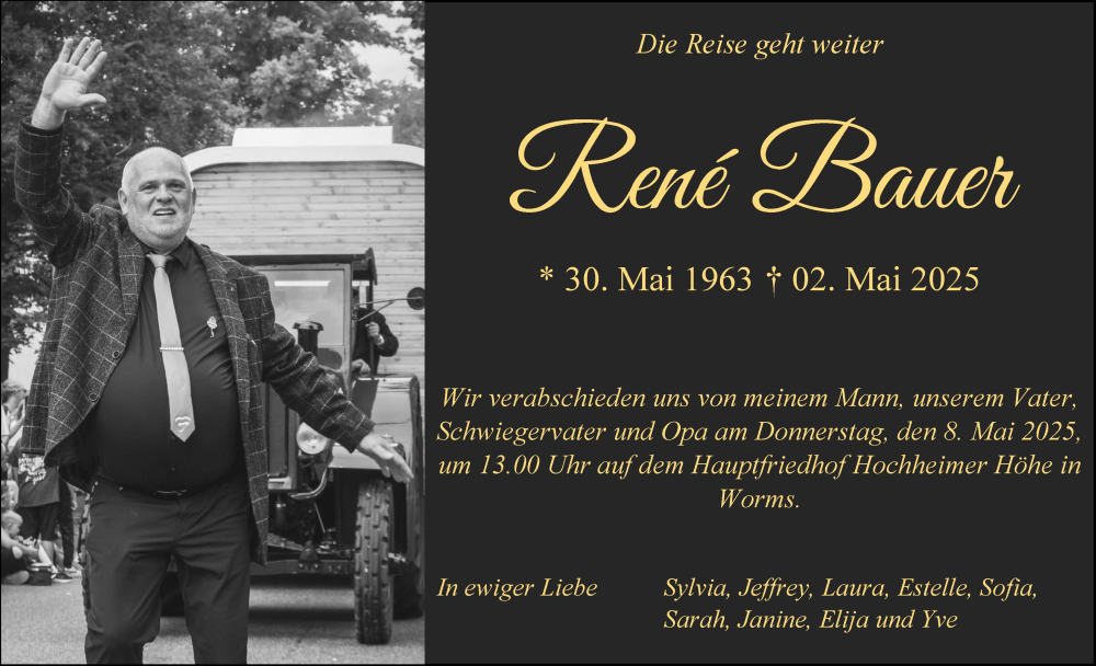  Traueranzeige für René Bauer vom 06.05.2025 aus Wormser Zeitung