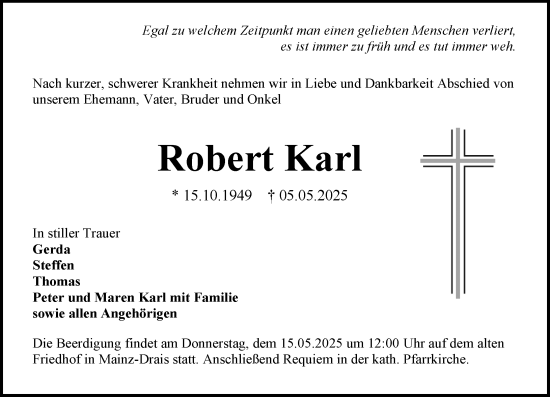 Traueranzeige von Robert Karl von Allgemeine Zeitung Mainz