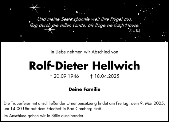 Traueranzeige von Rolf-Dieter Hellwich von Camberger Anzeiger