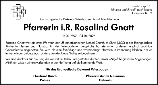 Traueranzeige von Rosalind Gnatt von Wiesbadener Kurier
