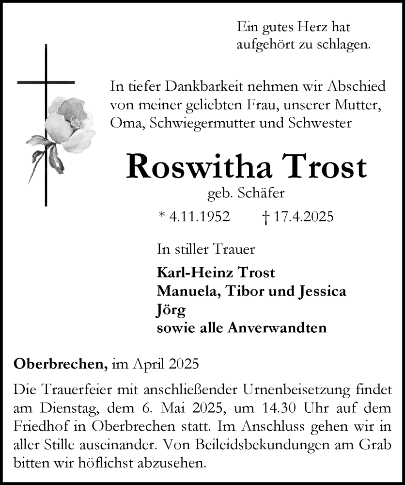 Traueranzeige für Roswitha Trost vom 02.05.2025 aus Camberger Anzeiger