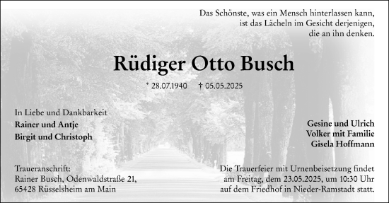 Traueranzeige von Rüdiger Otto Busch von Darmstädter Echo