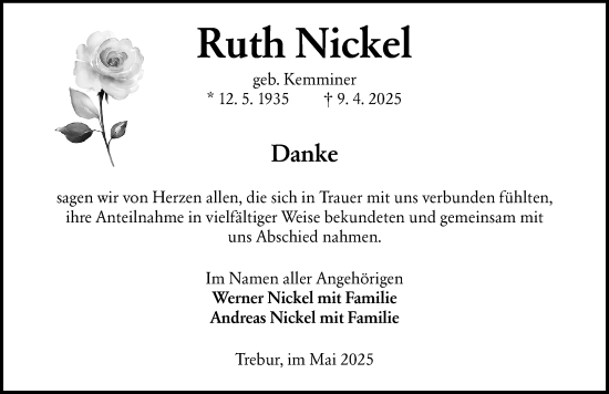 Traueranzeige von Ruth Nickel von Rüsselsheimer Echo