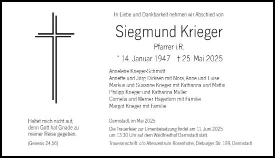 Traueranzeige von Siegmund Krieger von Darmstädter Echo