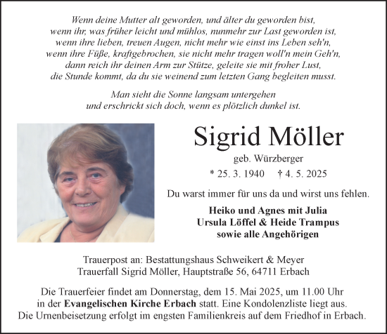 Traueranzeige von Sigrid Möller von Odenwälder Echo