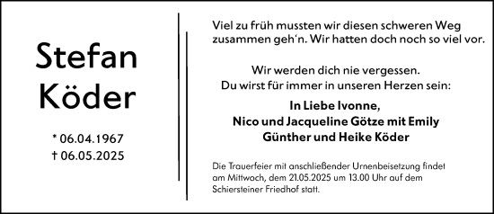 Traueranzeige von Stefan Köder von Wiesbadener Kurier