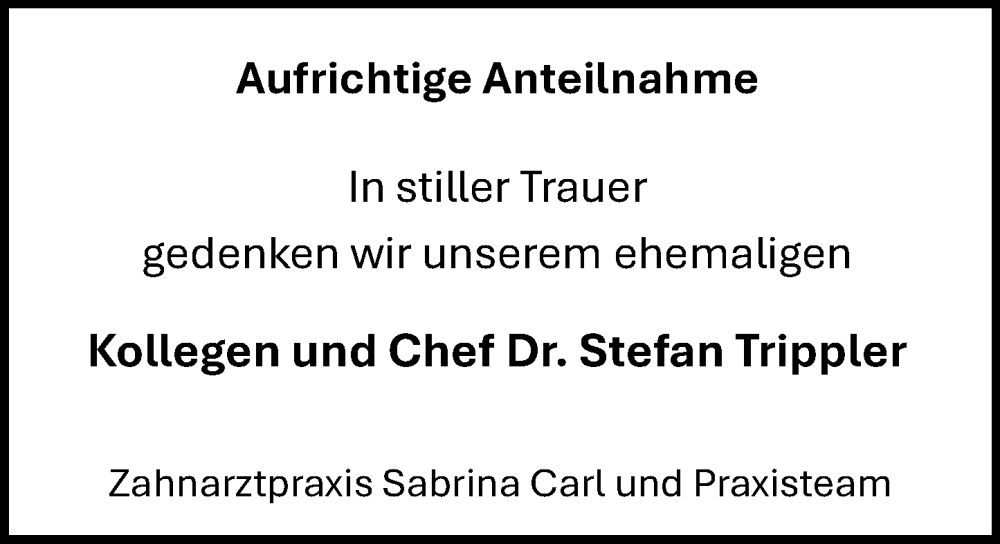  Traueranzeige für Stefan Trippler vom 31.05.2025 aus Allgemeine Zeitung Alzey