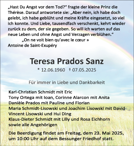 Traueranzeige von Teresa Prados Sanz von Darmstädter Echo
