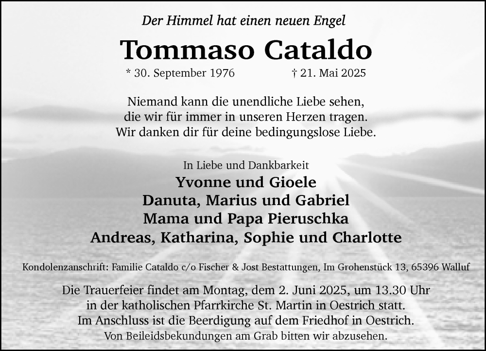  Traueranzeige für Tommaso Cataldo vom 31.05.2025 aus Rheingau Kurier