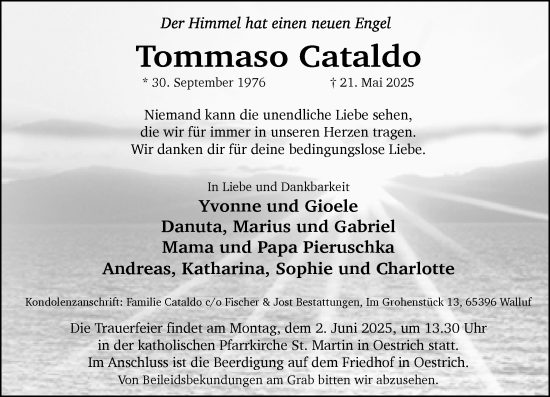 Traueranzeige von Tommaso Cataldo von Rheingau Kurier