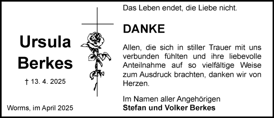 Traueranzeige von Ursula Berkes von Wormser Zeitung