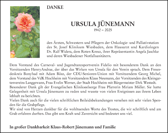 Traueranzeige von Ursula Jünemann von Hochheimer Zeitung