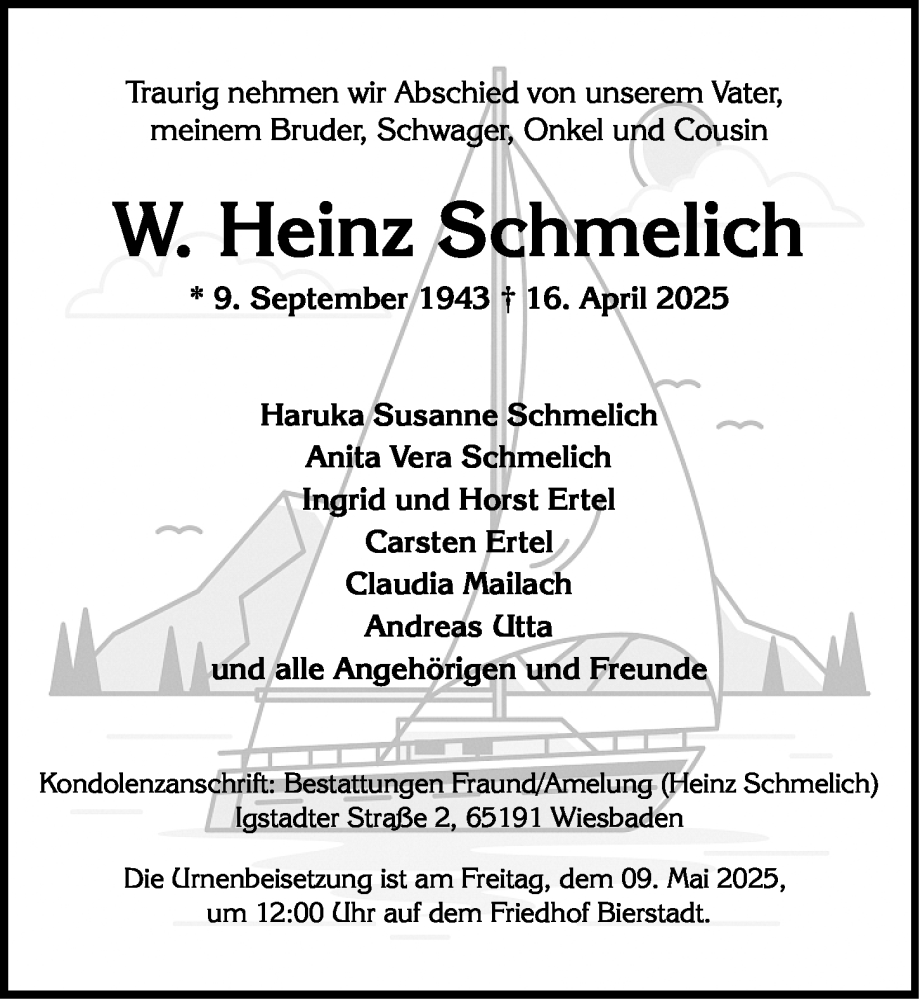  Traueranzeige für W. Heinz Schmelich vom 03.05.2025 aus Wiesbadener Kurier