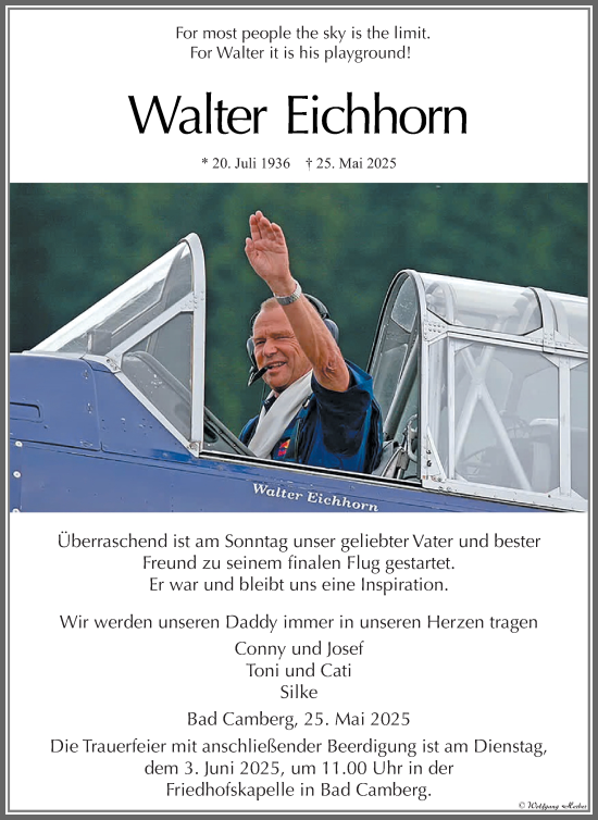 Traueranzeige von Walter Eichhorn von Camberger Anzeiger