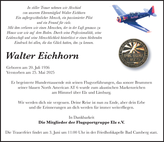 Traueranzeige von Walter Eichhorn von Nassauische Neue Presse