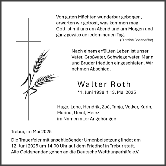 Traueranzeige von Walter Roth von Groß-Gerauer Echo