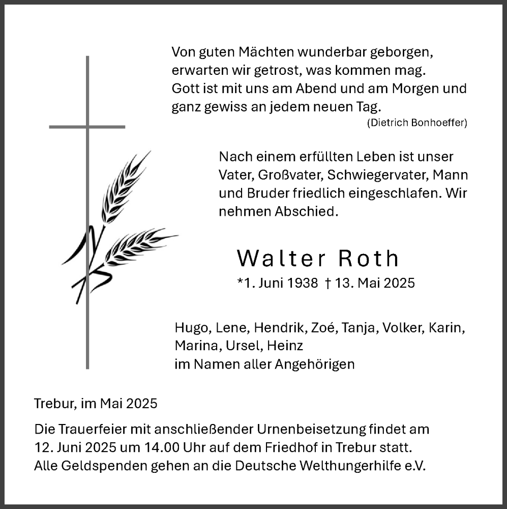  Traueranzeige für Walter Roth vom 24.05.2025 aus Groß-Gerauer Echo