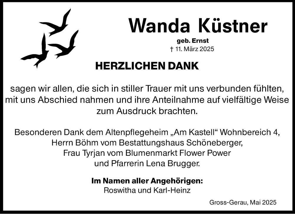  Traueranzeige für Wanda Küstner vom 10.05.2025 aus Groß-Gerauer Echo