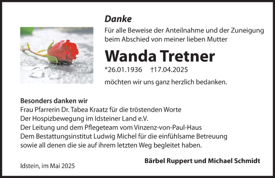 Traueranzeige von Wanda Tretner von Idsteiner Land/Untertaunus