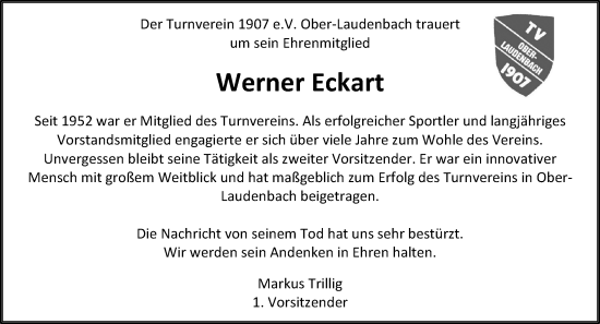 Traueranzeige von Werner Eckart von Starkenburger Echo