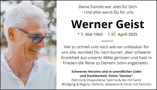 Traueranzeige von Werner Geist von Wiesbadener Kurier