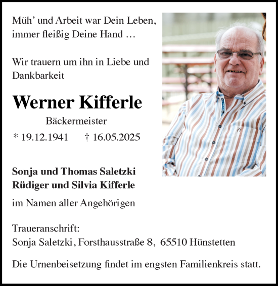 Traueranzeige von Werner Kifferle von Wiesbadener Kurier