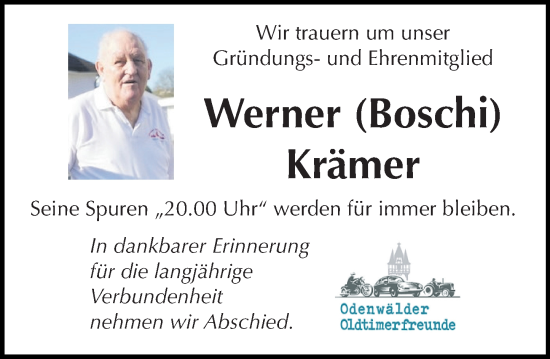 Traueranzeige von Werner Krämer von Odenwälder Echo