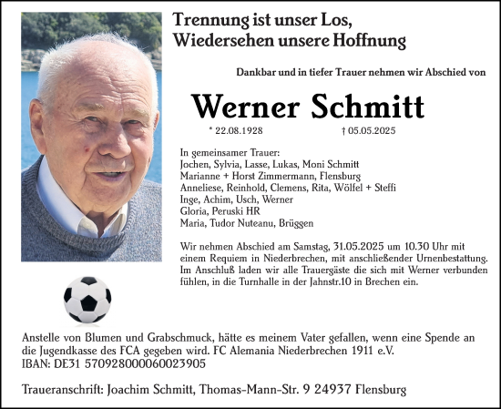 Traueranzeige von Werner Schmitt von Nassauische Neue Presse