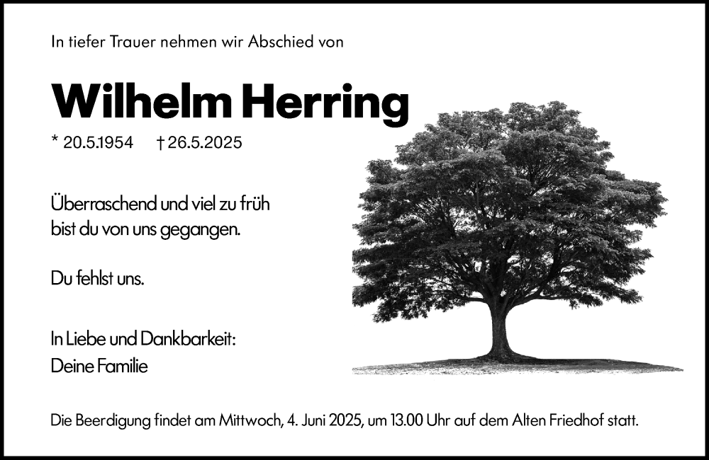  Traueranzeige für Wilhelm Herring vom 30.05.2025 aus Hochheimer Zeitung