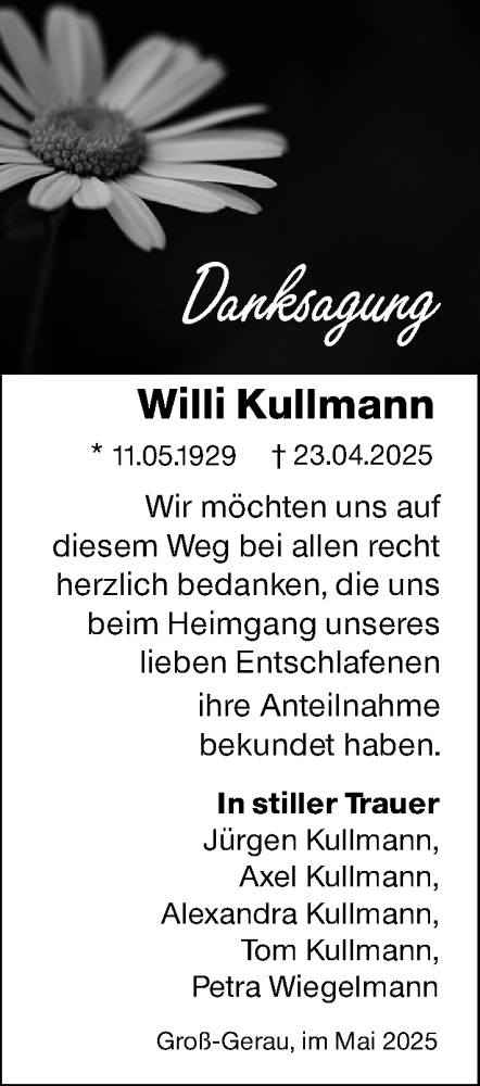 Traueranzeige von Willi Kullmann von Groß-Gerauer Echo