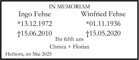 Traueranzeige von Winfried Fehse von Dill Block