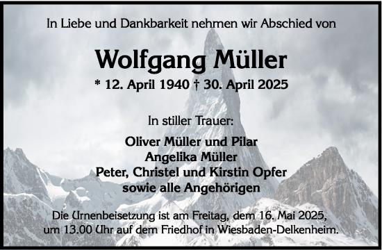 Traueranzeige von Wolfgang Müller von Wiesbadener Kurier