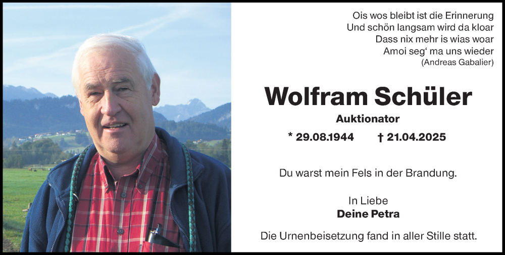  Traueranzeige für Wolfram Schüler vom 17.05.2025 aus Wiesbadener Kurier