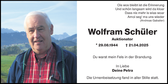 Traueranzeige von Wolfram Schüler von Wiesbadener Kurier