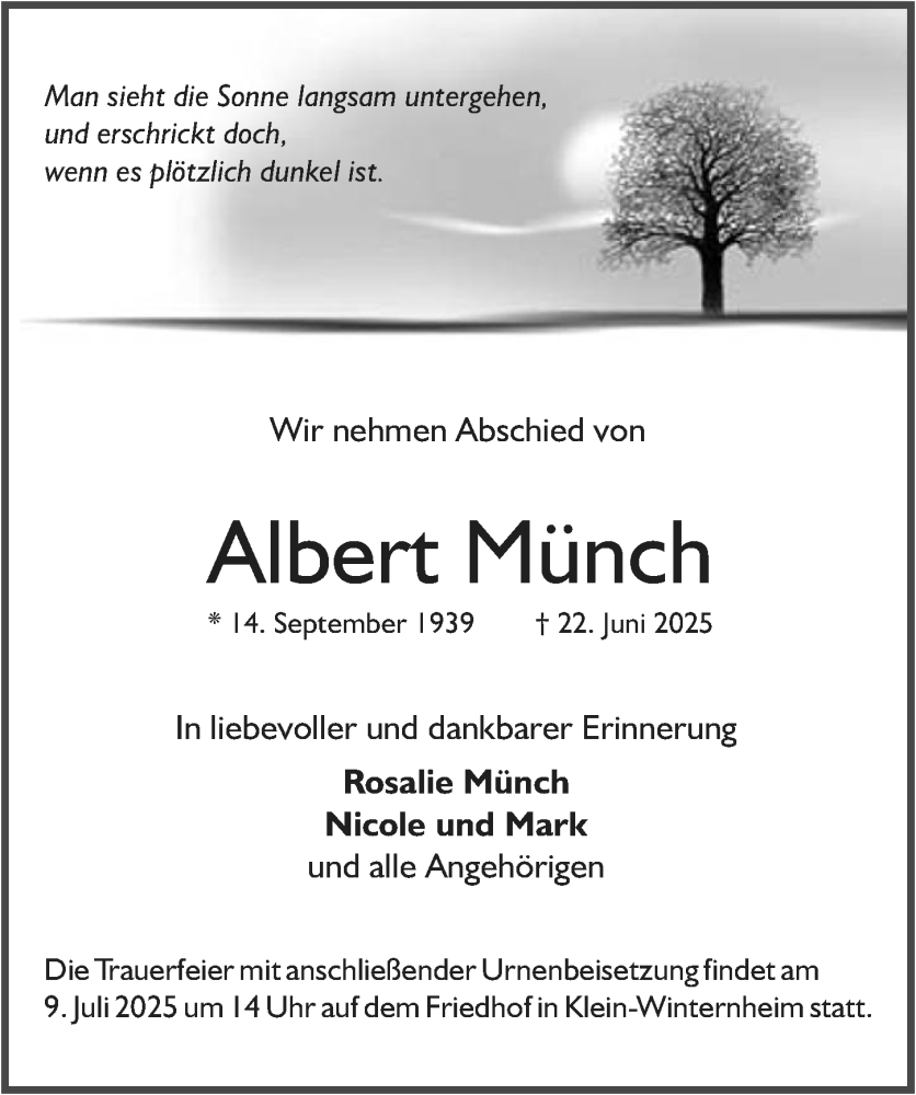  Traueranzeige für Albert Münch vom 28.06.2025 aus Allgemeine Zeitung Mainz