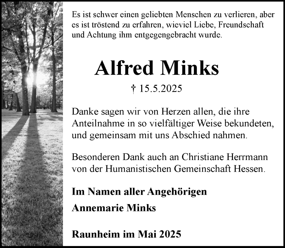  Traueranzeige für Alfred Minks vom 07.06.2025 aus Rüsselsheimer Echo
