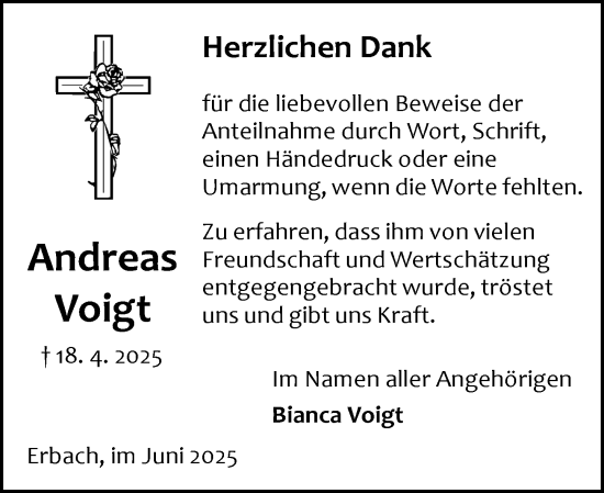 Traueranzeige von Andreas Voigt von Odenwälder Echo