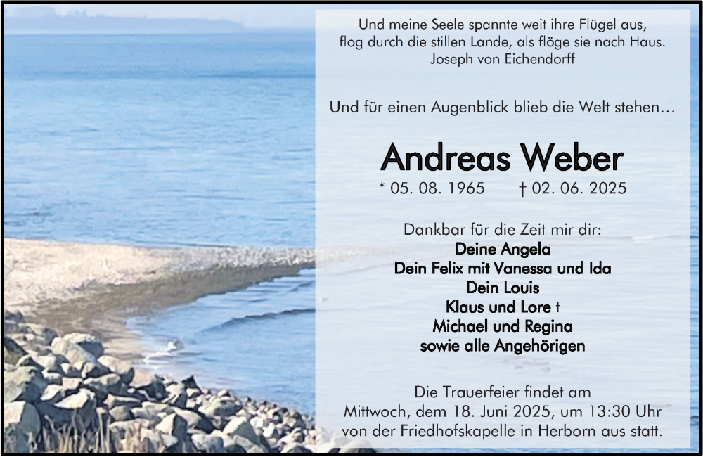  Traueranzeige für Andreas Weber vom 12.06.2025 aus Dill Block
