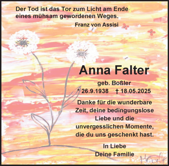 Traueranzeige von Anna Falter von Darmstädter Echo