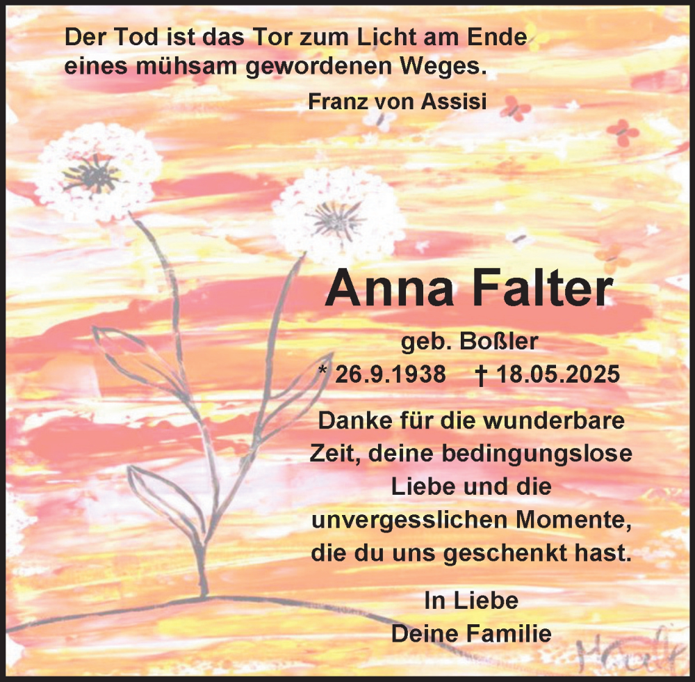  Traueranzeige für Anna Falter vom 14.06.2025 aus Darmstädter Echo