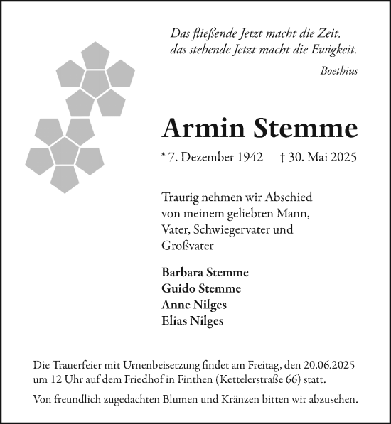 Traueranzeige von Armin Stemme von Allgemeine Zeitung Mainz