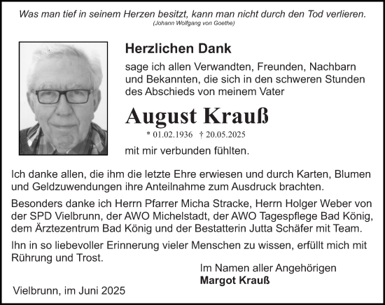 Traueranzeige von August Krauß von Odenwälder Echo