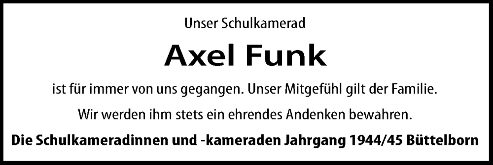  Traueranzeige für Axel Funk vom 25.06.2025 aus Groß-Gerauer Echo