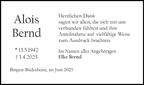 Traueranzeige von Bernd  von Binger-/Ingelheimer Wochenblatt