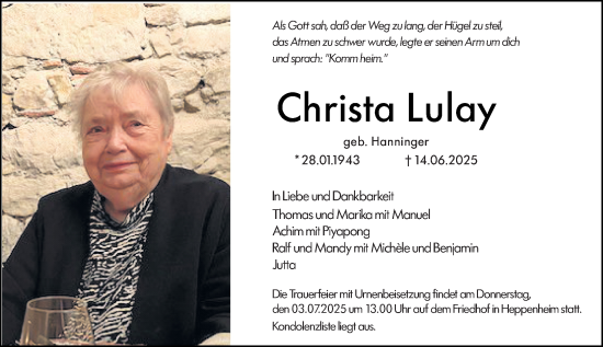 Traueranzeige von Christa Lulay von Starkenburger Echo