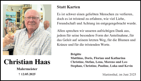 Traueranzeige von Christian Haas von Wiesbadener Kurier