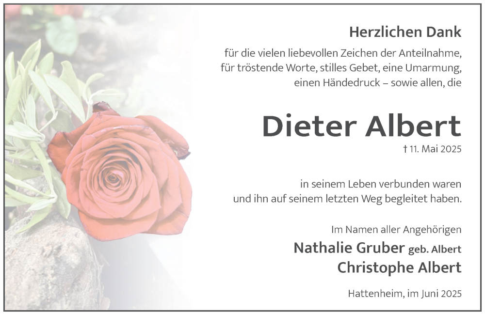  Traueranzeige für Dieter Albert vom 14.06.2025 aus Rheingau Kurier