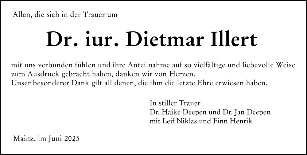  Traueranzeige für Dietmar Illert vom 21.06.2025 aus Allgemeine Zeitung Mainz